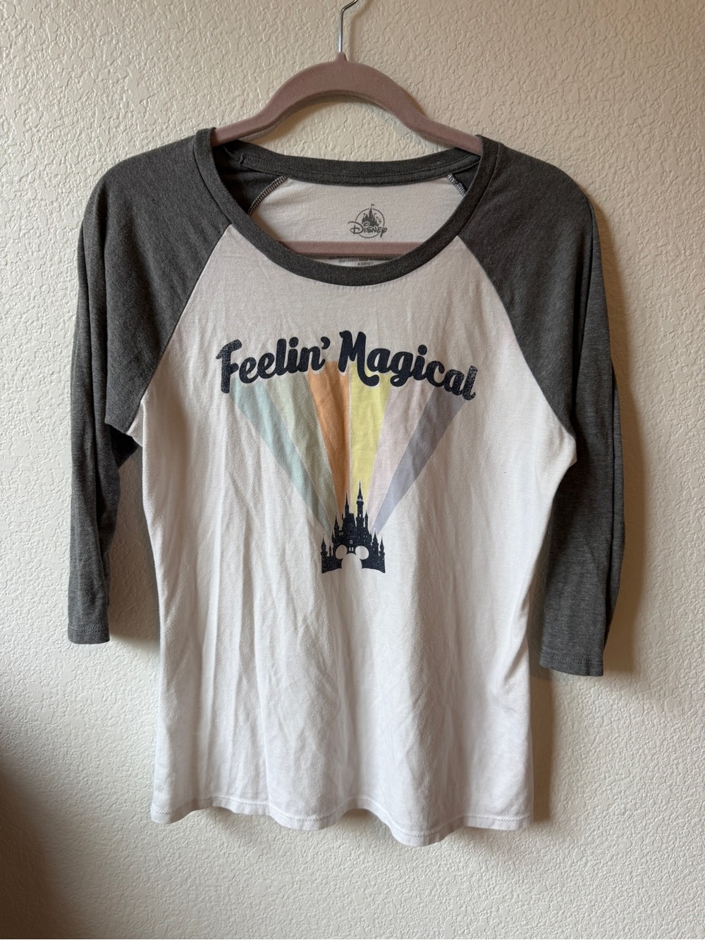 Disney Feelin' Magical Raglan Tee - White & Gray with Pastel Graphic